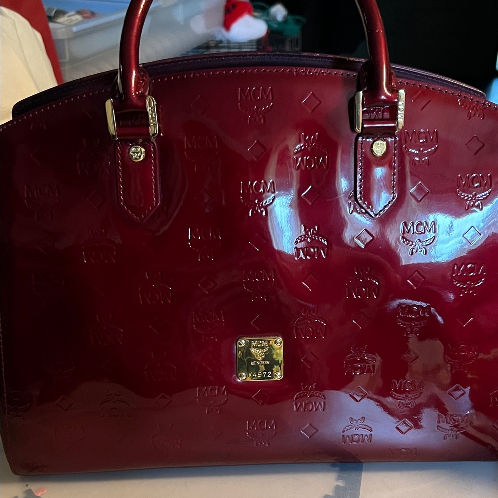 MCM Glossy Red Shoulder Bag